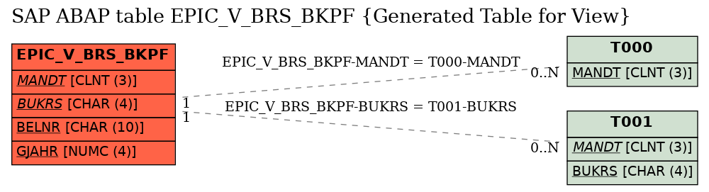 E-R Diagram for table EPIC_V_BRS_BKPF (Generated Table for View)
