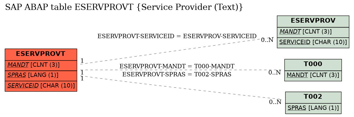 E-R Diagram for table ESERVPROVT (Service Provider (Text))