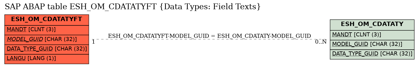 E-R Diagram for table ESH_OM_CDATATYFT (Data Types: Field Texts)