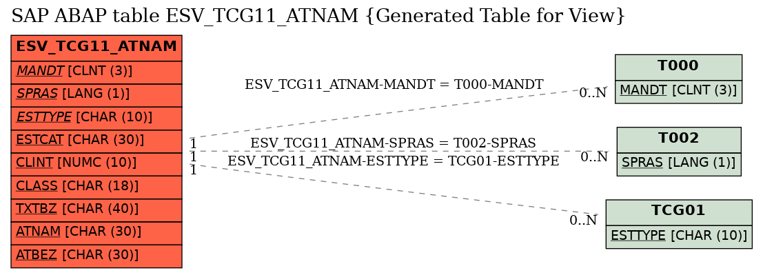 E-R Diagram for table ESV_TCG11_ATNAM (Generated Table for View)