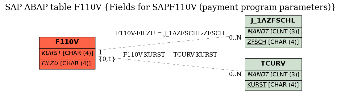 E-R Diagram for table F110V (Fields for SAPF110V (payment program parameters))