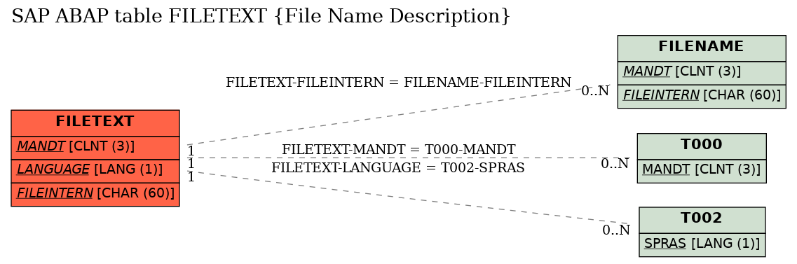 E-R Diagram for table FILETEXT (File Name Description)