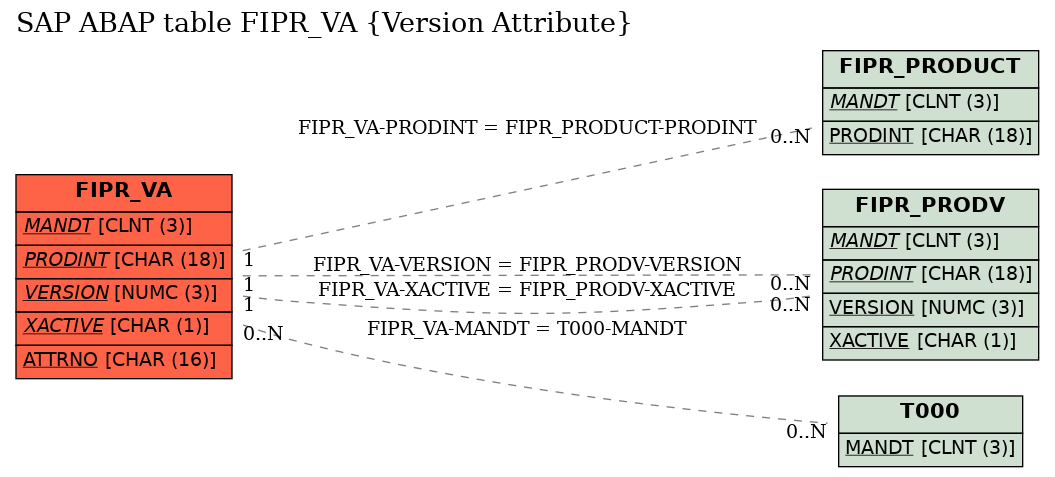 E-R Diagram for table FIPR_VA (Version Attribute)