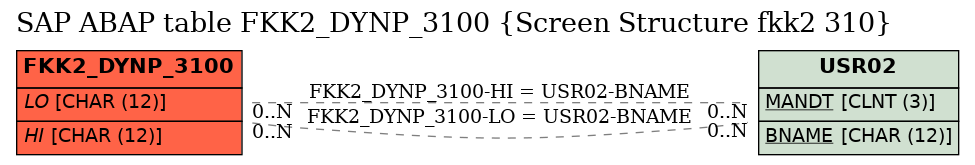 E-R Diagram for table FKK2_DYNP_3100 (Screen Structure fkk2 310)