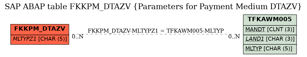 E-R Diagram for table FKKPM_DTAZV (Parameters for Payment Medium DTAZV)