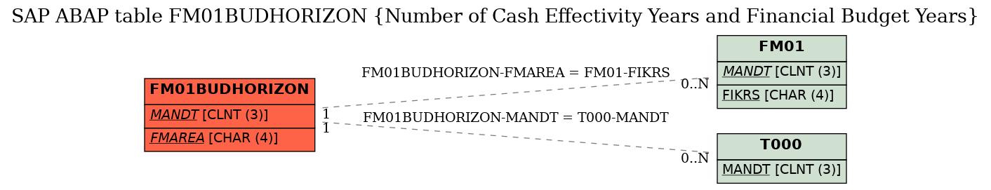 E-R Diagram for table FM01BUDHORIZON (Number of Cash Effectivity Years and Financial Budget Years)