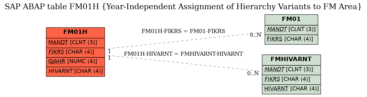 E-R Diagram for table FM01H (Year-Independent Assignment of Hierarchy Variants to FM Area)