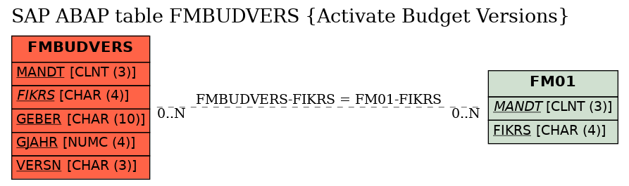 E-R Diagram for table FMBUDVERS (Activate Budget Versions)