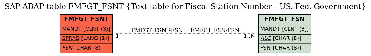 E-R Diagram for table FMFGT_FSNT (Text table for Fiscal Station Number - US. Fed. Government)