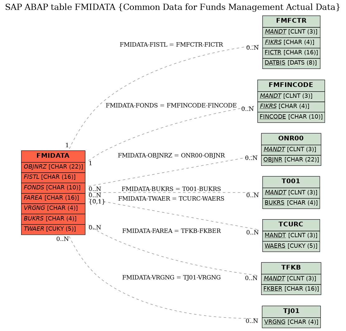 E-R Diagram for table FMIDATA (Common Data for Funds Management Actual Data)