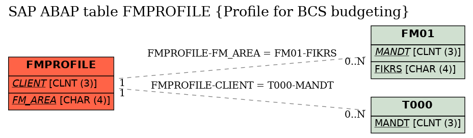 E-R Diagram for table FMPROFILE (Profile for BCS budgeting)