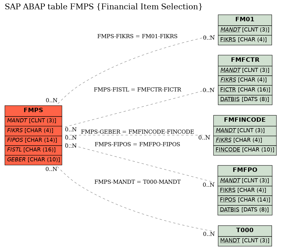 E-R Diagram for table FMPS (Financial Item Selection)