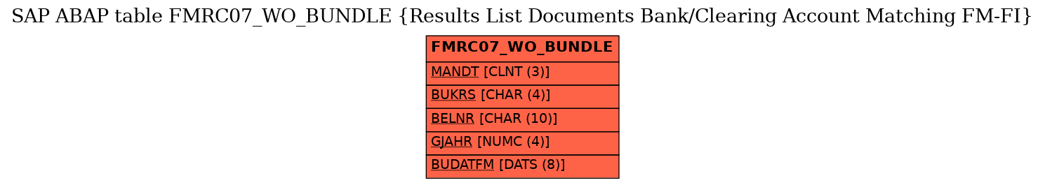 E-R Diagram for table FMRC07_WO_BUNDLE (Results List Documents Bank/Clearing Account Matching FM-FI)