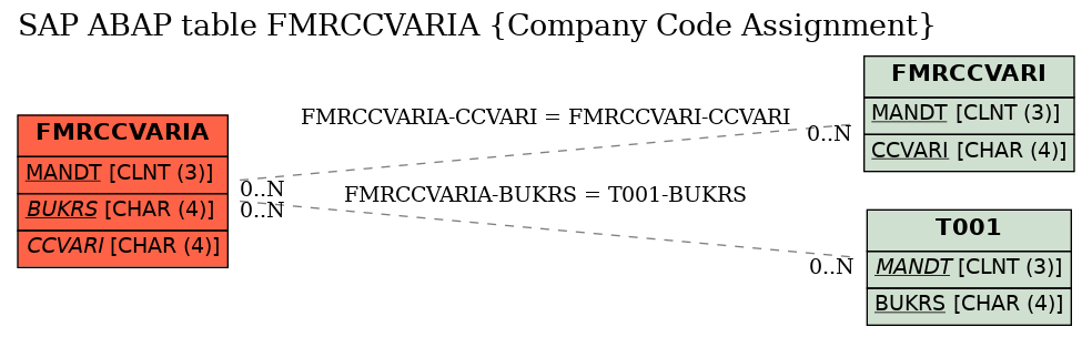 E-R Diagram for table FMRCCVARIA (Company Code Assignment)