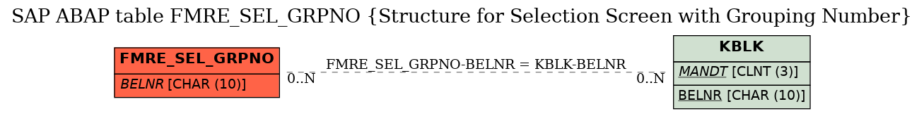 E-R Diagram for table FMRE_SEL_GRPNO (Structure for Selection Screen with Grouping Number)