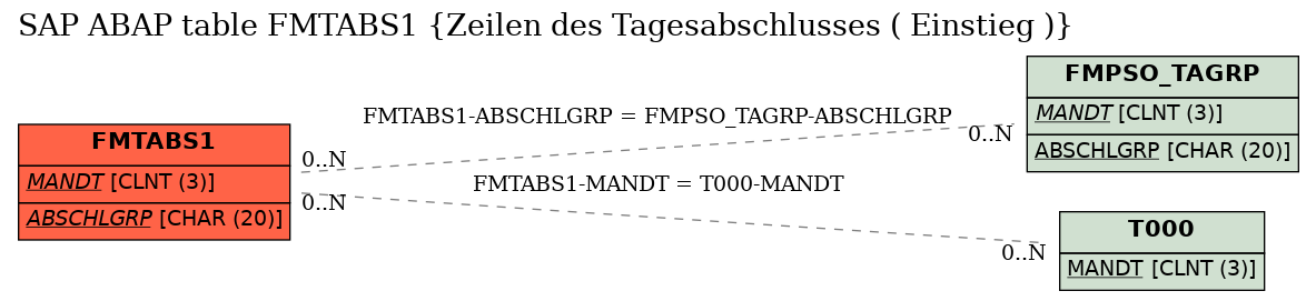 E-R Diagram for table FMTABS1 (Zeilen des Tagesabschlusses ( Einstieg ))