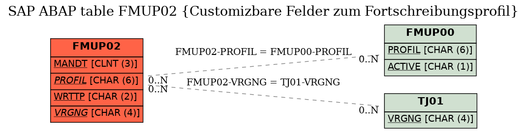 E-R Diagram for table FMUP02 (Customizbare Felder zum Fortschreibungsprofil)