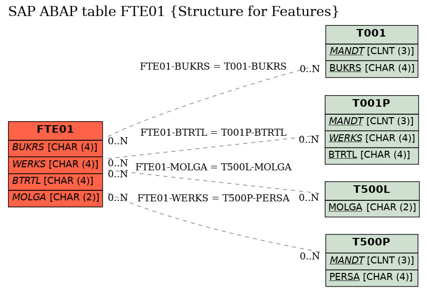 E-R Diagram for table FTE01 (Structure for Features)