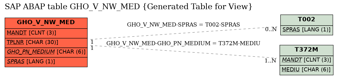 E-R Diagram for table GHO_V_NW_MED (Generated Table for View)