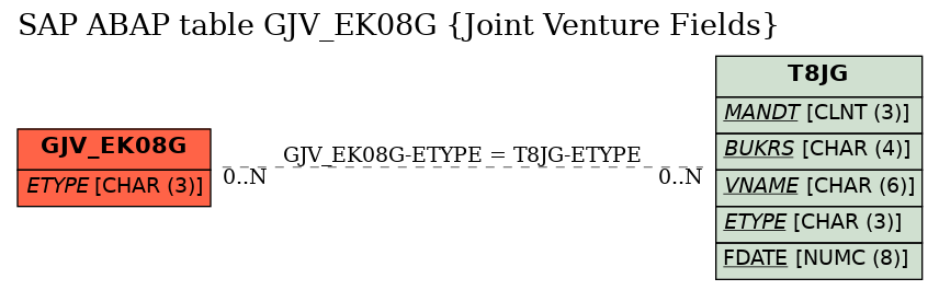 E-R Diagram for table GJV_EK08G (Joint Venture Fields)