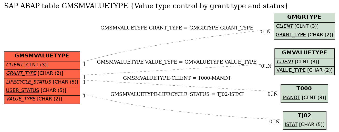 E-R Diagram for table GMSMVALUETYPE (Value type control by grant type and status)