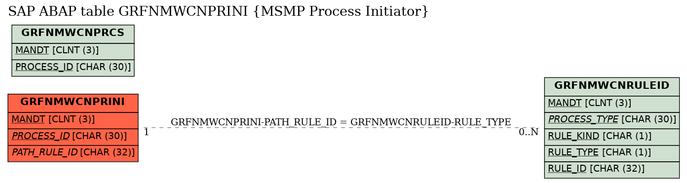 E-R Diagram for table GRFNMWCNPRINI (MSMP Process Initiator)