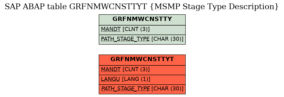 E-R Diagram for table GRFNMWCNSTTYT (MSMP Stage Type Description)