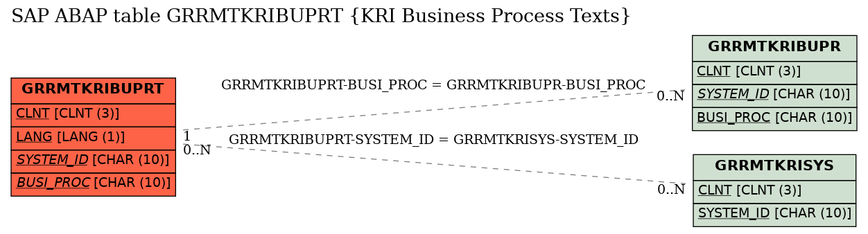 E-R Diagram for table GRRMTKRIBUPRT (KRI Business Process Texts)