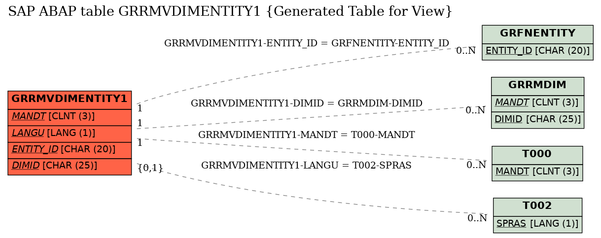 E-R Diagram for table GRRMVDIMENTITY1 (Generated Table for View)