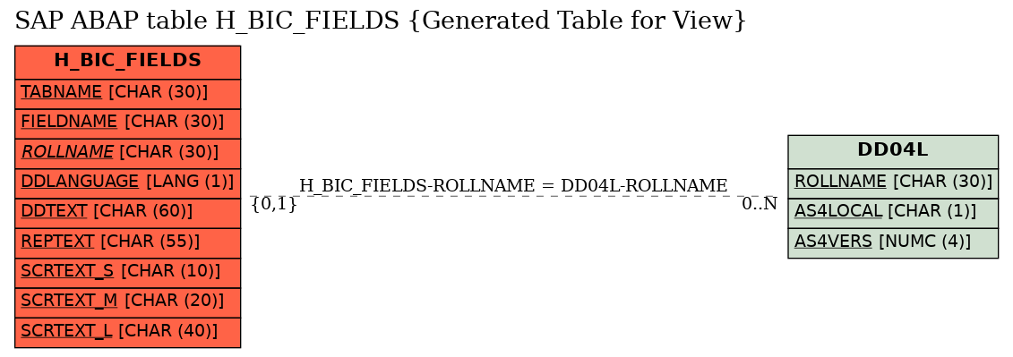 E-R Diagram for table H_BIC_FIELDS (Generated Table for View)