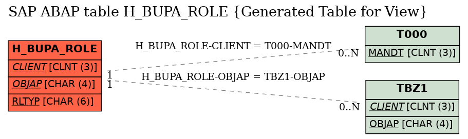 E-R Diagram for table H_BUPA_ROLE (Generated Table for View)