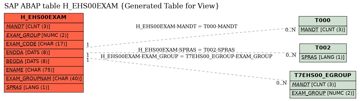 E-R Diagram for table H_EHS00EXAM (Generated Table for View)