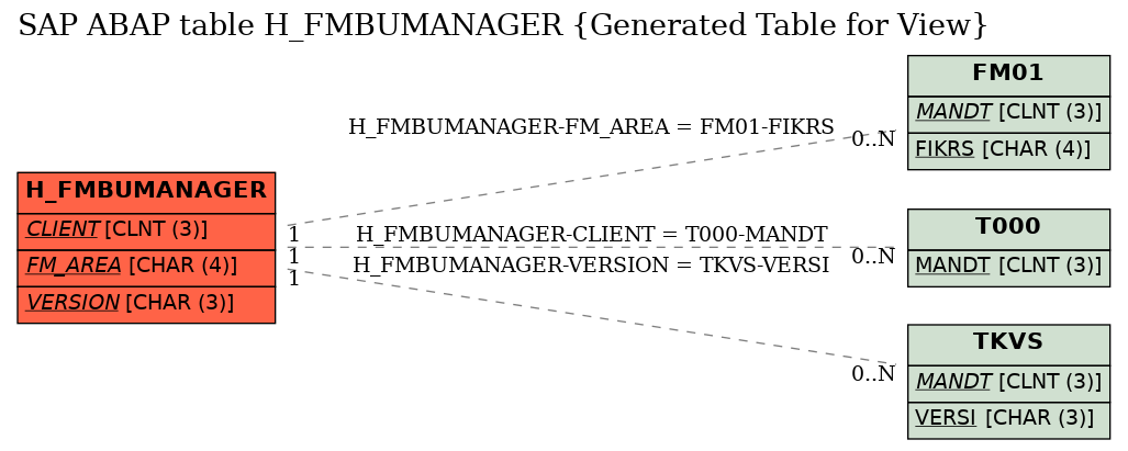 E-R Diagram for table H_FMBUMANAGER (Generated Table for View)