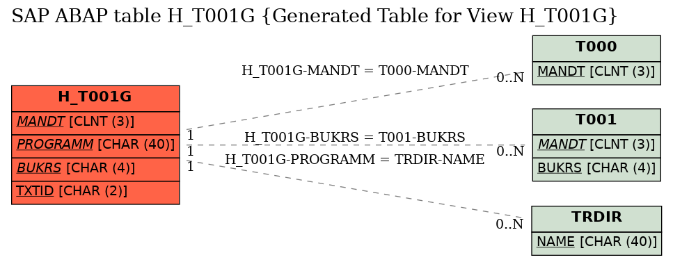 E-R Diagram for table H_T001G (Generated Table for View H_T001G)