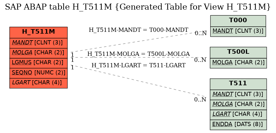 E-R Diagram for table H_T511M (Generated Table for View H_T511M)