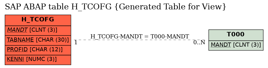 E-R Diagram for table H_TCOFG (Generated Table for View)