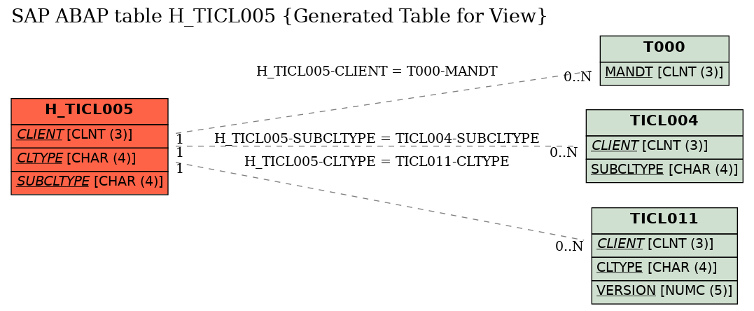 E-R Diagram for table H_TICL005 (Generated Table for View)