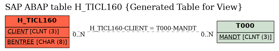 E-R Diagram for table H_TICL160 (Generated Table for View)