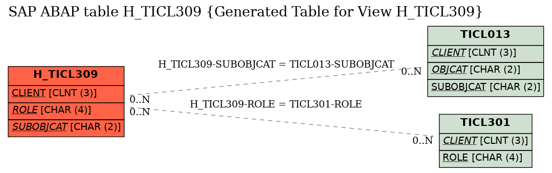 E-R Diagram for table H_TICL309 (Generated Table for View H_TICL309)