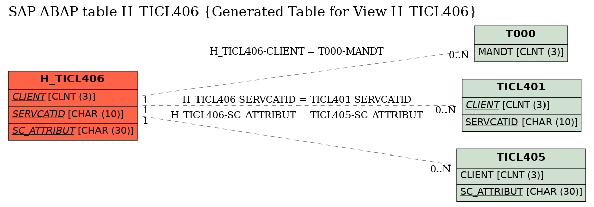 E-R Diagram for table H_TICL406 (Generated Table for View H_TICL406)
