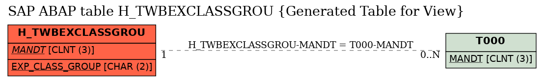 E-R Diagram for table H_TWBEXCLASSGROU (Generated Table for View)