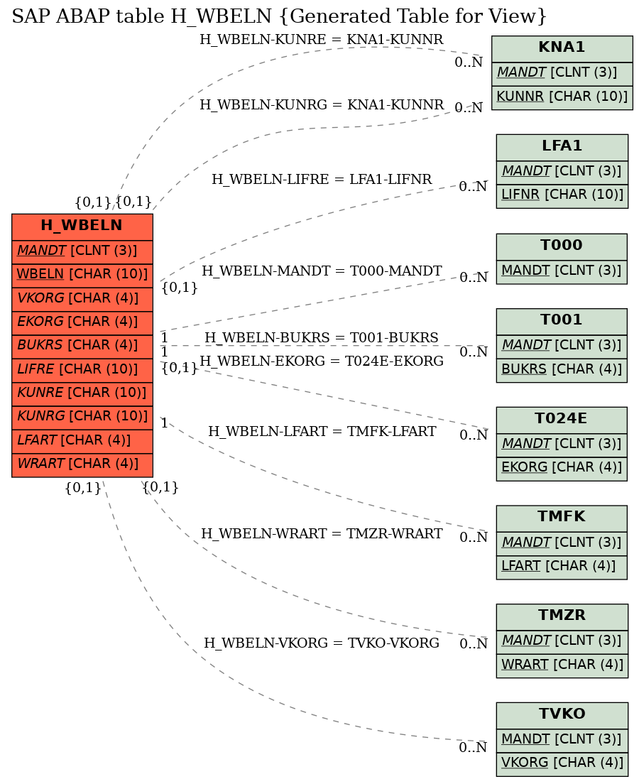 E-R Diagram for table H_WBELN (Generated Table for View)