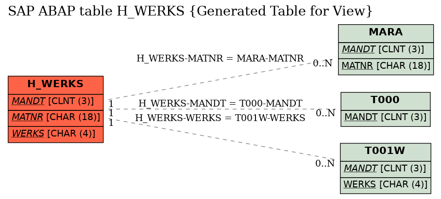 E-R Diagram for table H_WERKS (Generated Table for View)