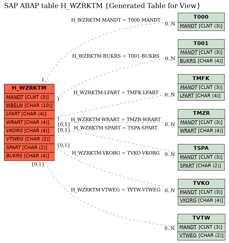 E-R Diagram for table H_WZRKTM (Generated Table for View)