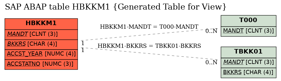 E-R Diagram for table HBKKM1 (Generated Table for View)