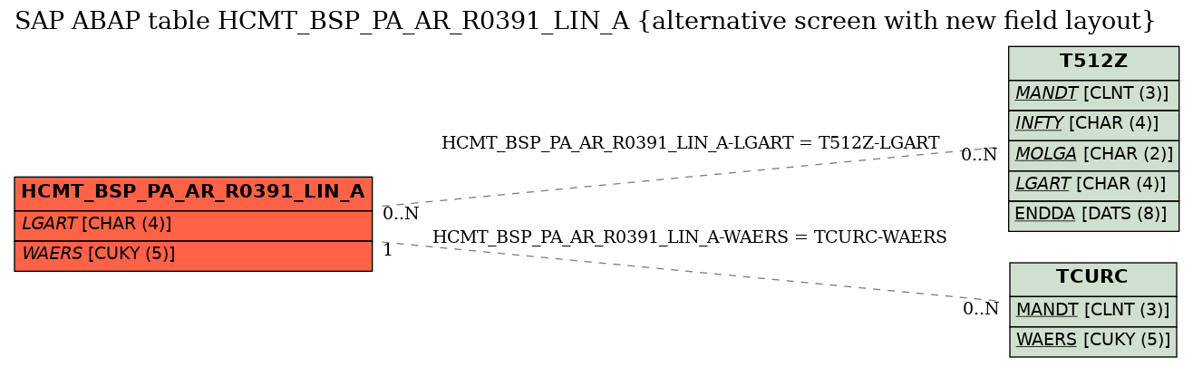 E-R Diagram for table HCMT_BSP_PA_AR_R0391_LIN_A (alternative screen with new field layout)