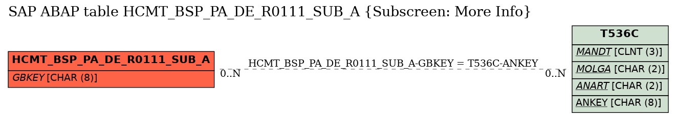 E-R Diagram for table HCMT_BSP_PA_DE_R0111_SUB_A (Subscreen: More Info)