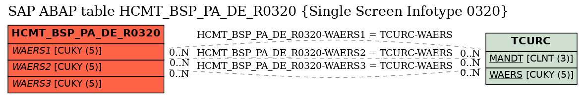 E-R Diagram for table HCMT_BSP_PA_DE_R0320 (Single Screen Infotype 0320)