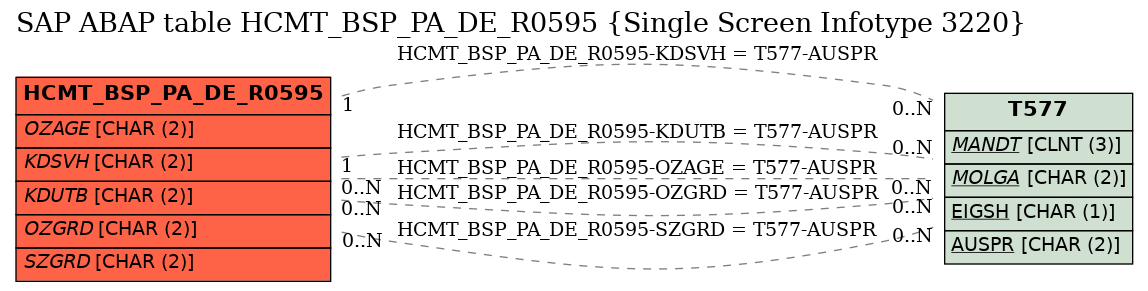 E-R Diagram for table HCMT_BSP_PA_DE_R0595 (Single Screen Infotype 3220)