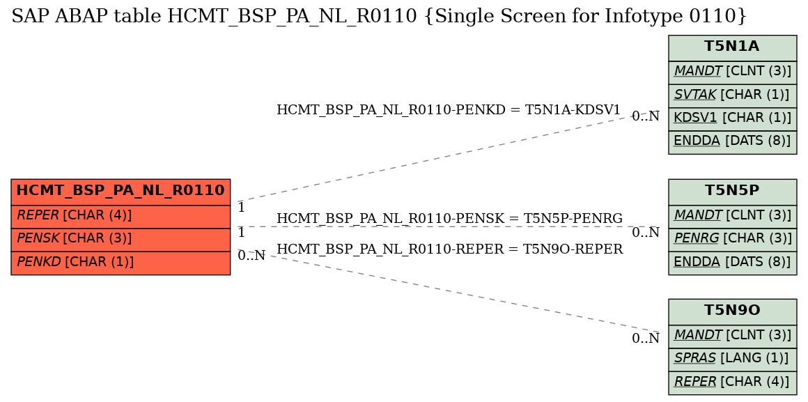 E-R Diagram for table HCMT_BSP_PA_NL_R0110 (Single Screen for Infotype 0110)